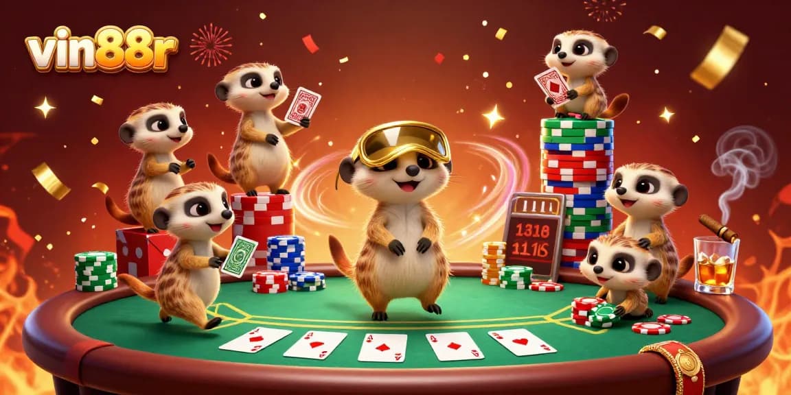 Experience dynamic gameplay at vin88r with meerkats running a colorful casino operation.