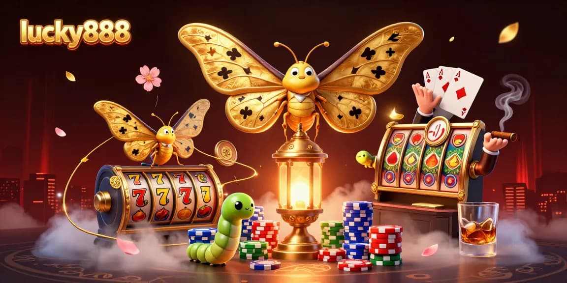 Launch into the thrilling world of lucky888, featuring vibrant slot reels and golden casino elements.