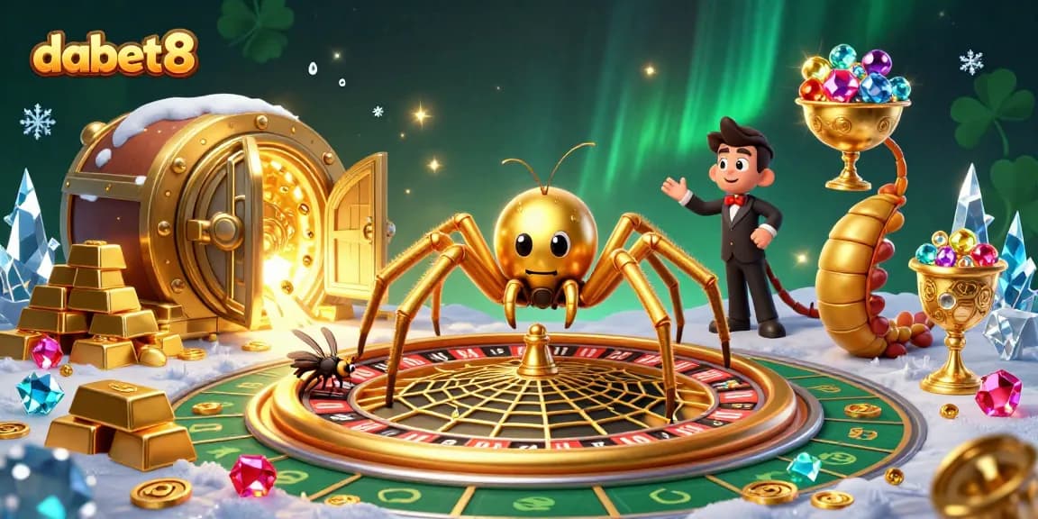 Engage with thrilling dabet8 gameplay amid a 3D casino scene featuring a golden spider dealer.