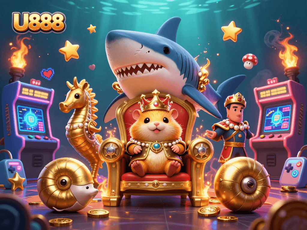 Spin to win at U 888 with the glamorous hamster king and royal seahorse guards!