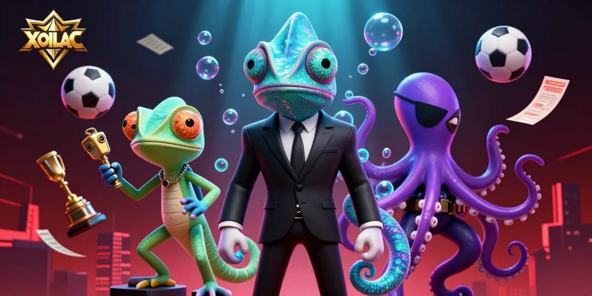 Bet on the latest sports events with XOILAC in this visually rich illustration featuring dynamic characters.