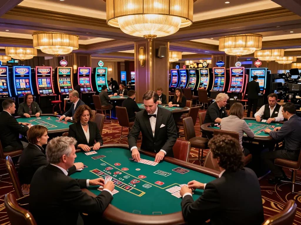 79king players engaged in intense blackjack action at a luxury casino, showcasing vibrant atmosphere.