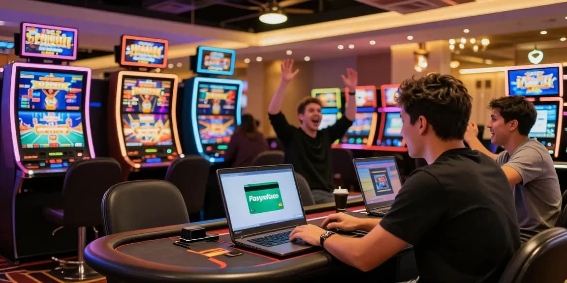 Paysafe Card Casino-Szene mit Spielern, die verschiedene Spiele in einer aufregenden und lebhaften Atmosphäre genießen.
