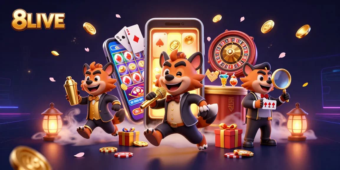 Join the fun with 8LIVE at a lively casino club featuring 3D hyenas in action!