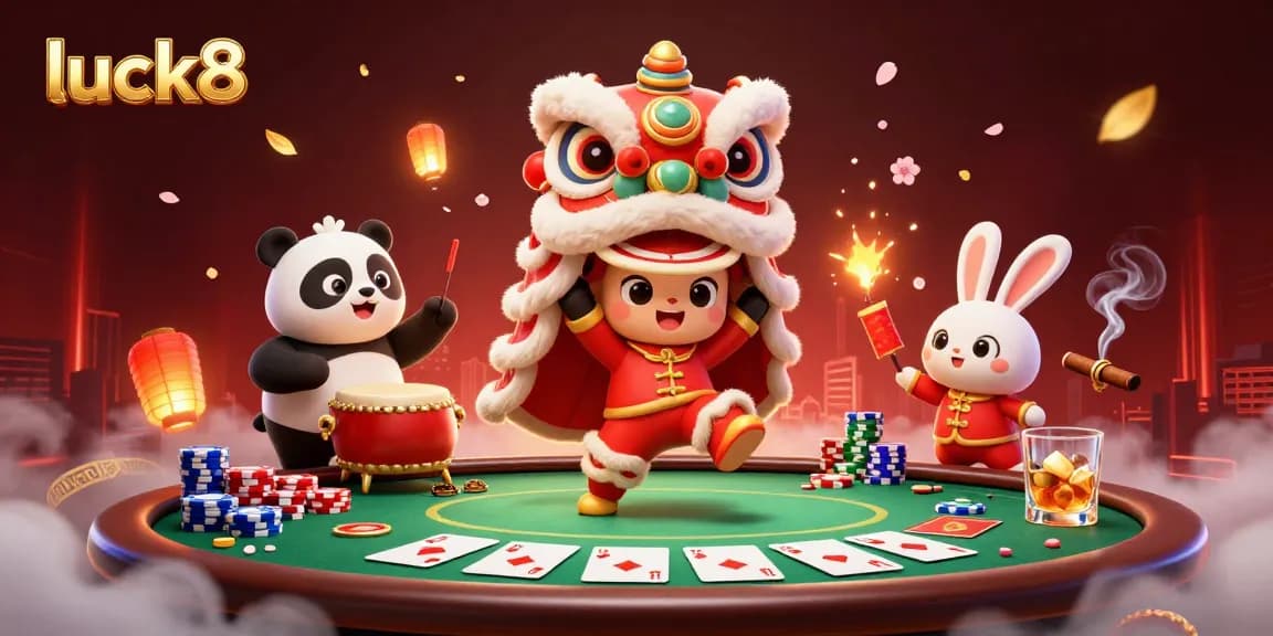Experience luck8 with vibrant gaming fun in a packed casino scene featuring unique characters.