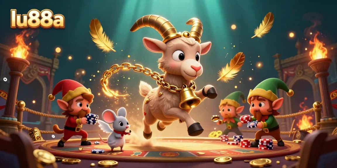 Experience thrilling gameplay at lu88a with Krampus and festive characters in a vibrant casino scene.