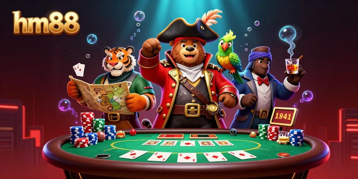 Engage with exciting gameplay at hm88, featuring poker chips and a vibrant scene of card players.
