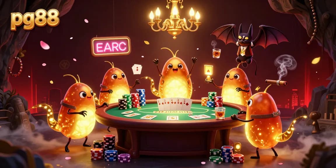 Join the vibrant casino scene at pg88 with glowworms lighting the way to exciting poker games.