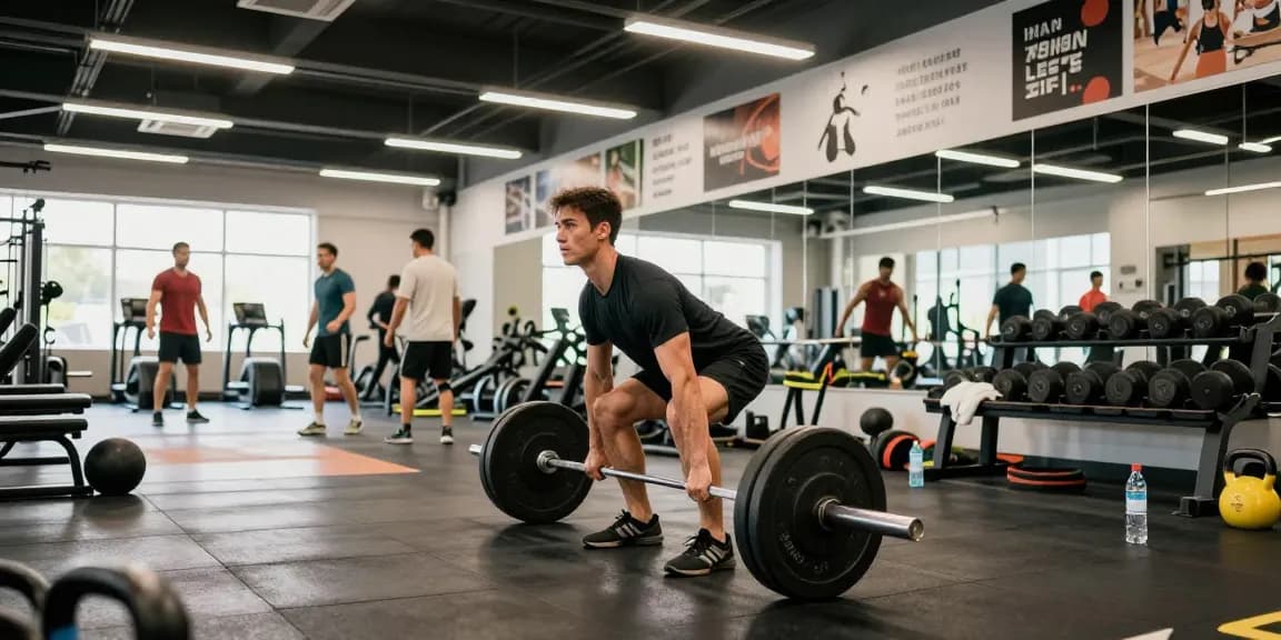 Prime Pharma Steroiden workout scene showcasing a man performing deadlifts in a dynamic gym.