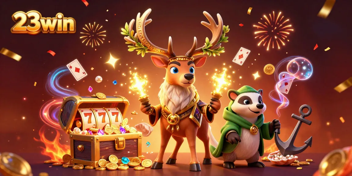Engage with 23win slot games featuring a Celtic druid stag and vibrant celebratory elements.