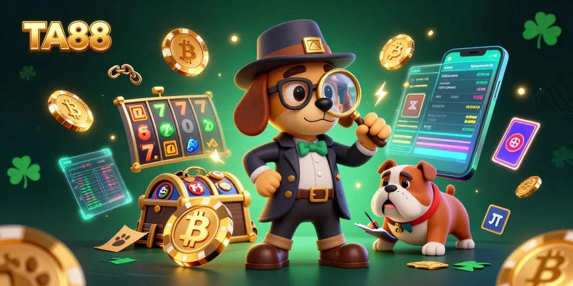Join the TA88 adventure with a detective bloodhound and bulldog in a vibrant casino scene.