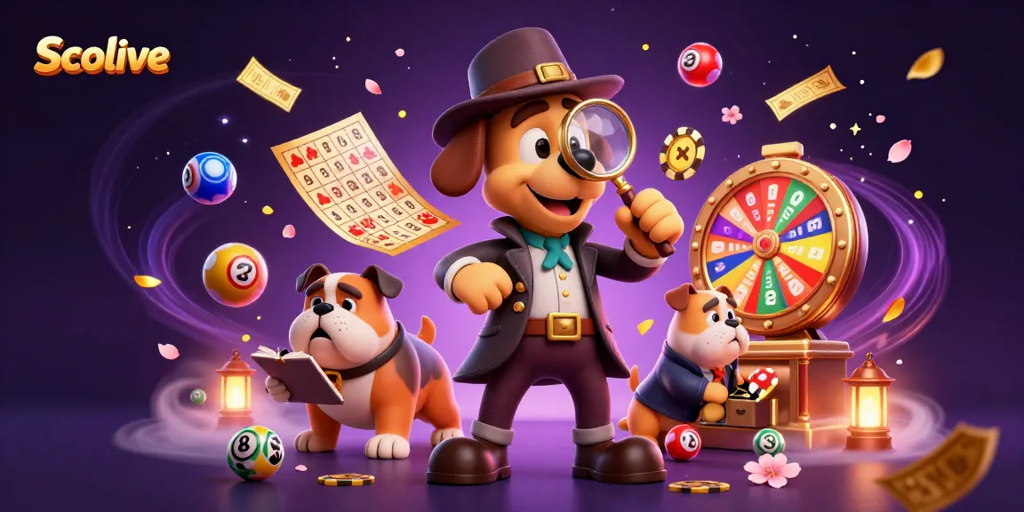 Socolive captures a thrilling casino adventure featuring a detective and bulldog with vibrant lottery elements.