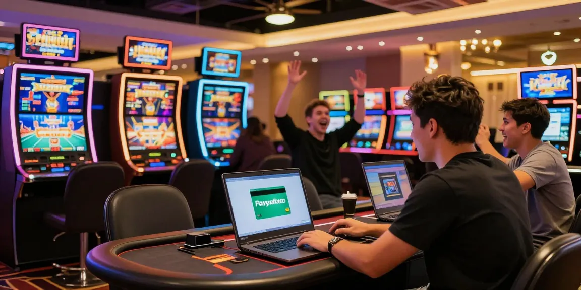 Paysafe Card Casino-Szene mit Spielern, die verschiedene Spiele in einer aufregenden und lebhaften Atmosphäre genießen.