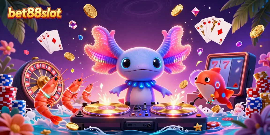 Experience the vibrant world of bet88slot as colorful characters engage in a lively casino scene filled with games.