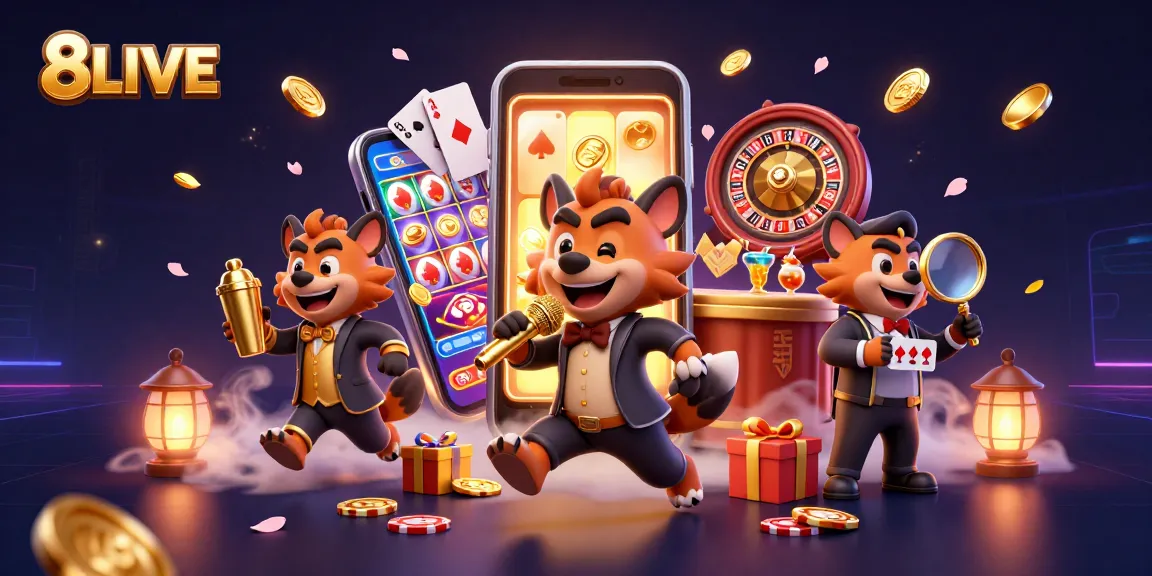 Join the fun with 8LIVE at a lively casino club featuring 3D hyenas in action!