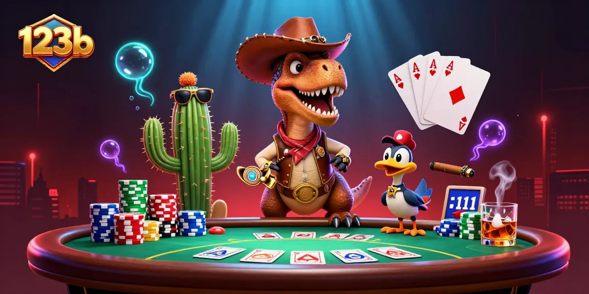 Experience thrilling poker with 123b in dynamic 3D dinosaur scene and vibrant casino elements.