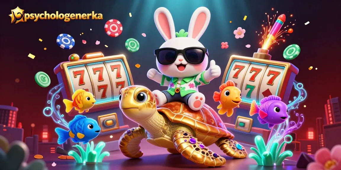 Speel en win met psychologeneureka in dit kleurrijke casinospel met een gelukkige konijn en een gouden schildpad.