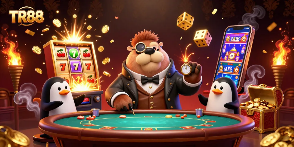 Experience thrilling gameplay at TR88 with a jolly walrus in a Victorian outfit amidst a vibrant underwater casino scene.