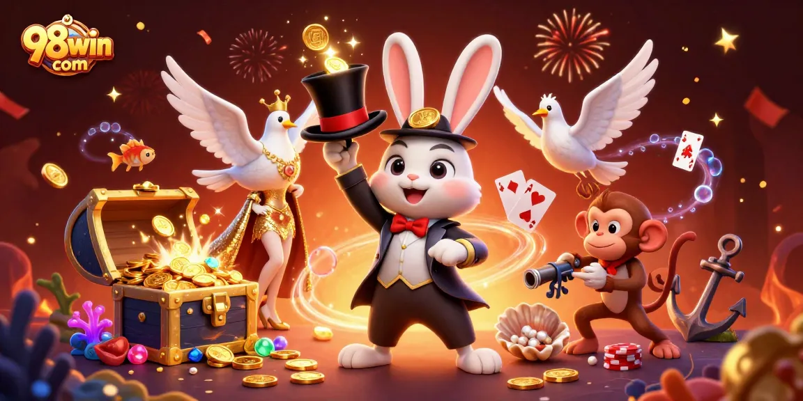 Experience the excitement of winning at 98win com with the magician rabbit and his dazzling friends!