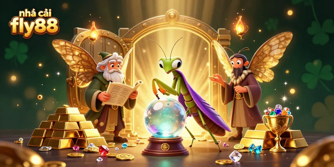 Experience the excitement of nhà cái fly88 with a vibrant 3D scene featuring a fortune teller and ancient librarian.