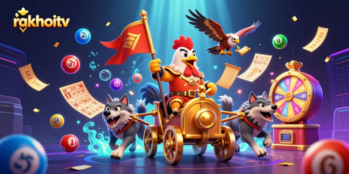 Engage with rakhoitv's thrilling dynamics in a colorful gambling scene featuring vibrant lottery balls.
