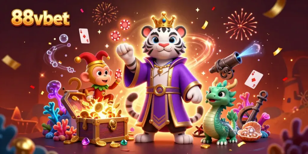 Engage in thrilling adventures at 88vbet with a vibrant illustration of casino fun featuring exciting game elements.