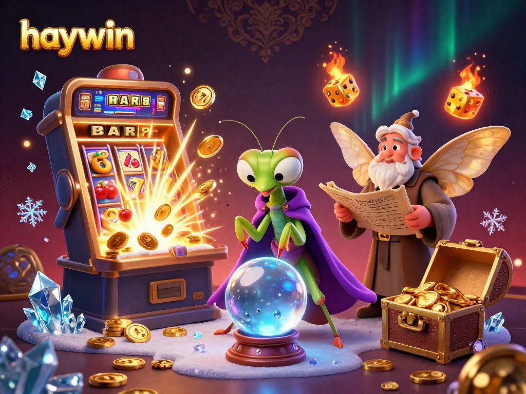 Experience jackpot thrills with haywin's dynamic casino scene featuring a fortune teller and casino elements.