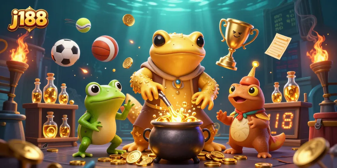 Engage with j188's unique betting experience featuring a golden salamander alchemist and dynamic sports elements.