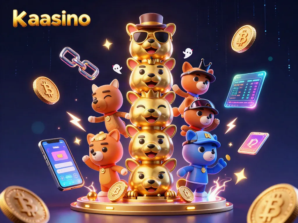 Kaasino promotes fun and excitement with a vibrant 3D casino scene featuring a golden totem pole and crypto elements.