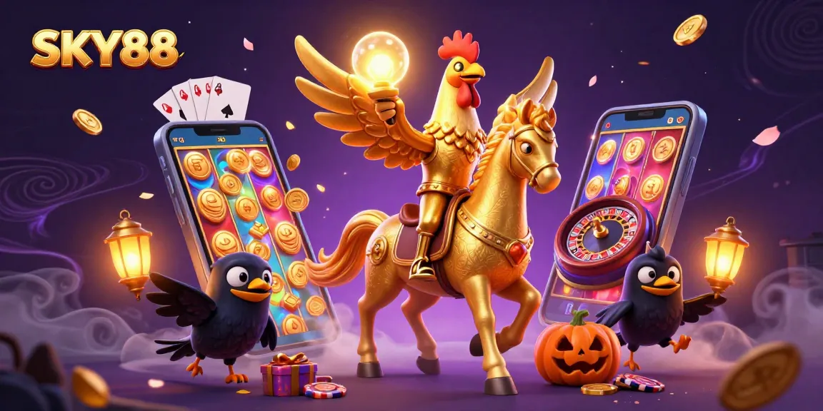 Engage in thrilling casino action with SKY88 in a vivid 3D animated scene.