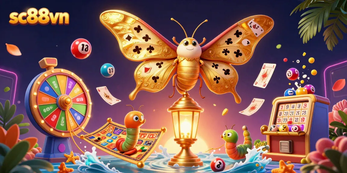 Engage with sc88vn's vibrant lottery scene featuring dynamic lottery elements and a majestic moth.