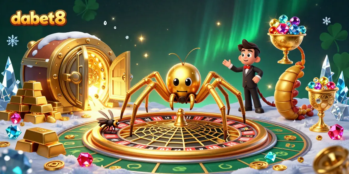 Engage with thrilling dabet8 gameplay amid a 3D casino scene featuring a golden spider dealer.