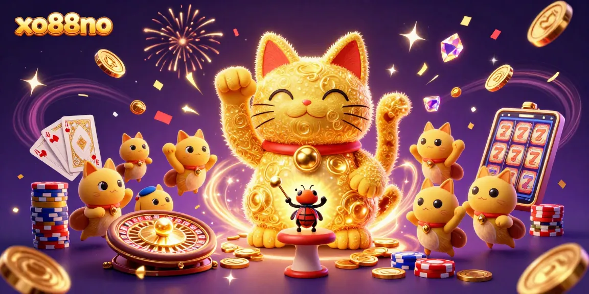 Experience winning strategies with the animated xo88no lucky cat in a vibrant casino scene