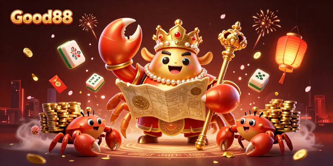 Experience the vibrant world of Good88 with a golden crab emperor and rich gaming elements.