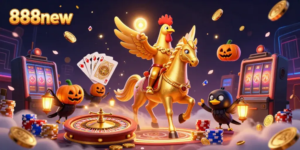 Experience thrilling gameplay with 888new in a mystical casino scene full of golden treasures and excitement.