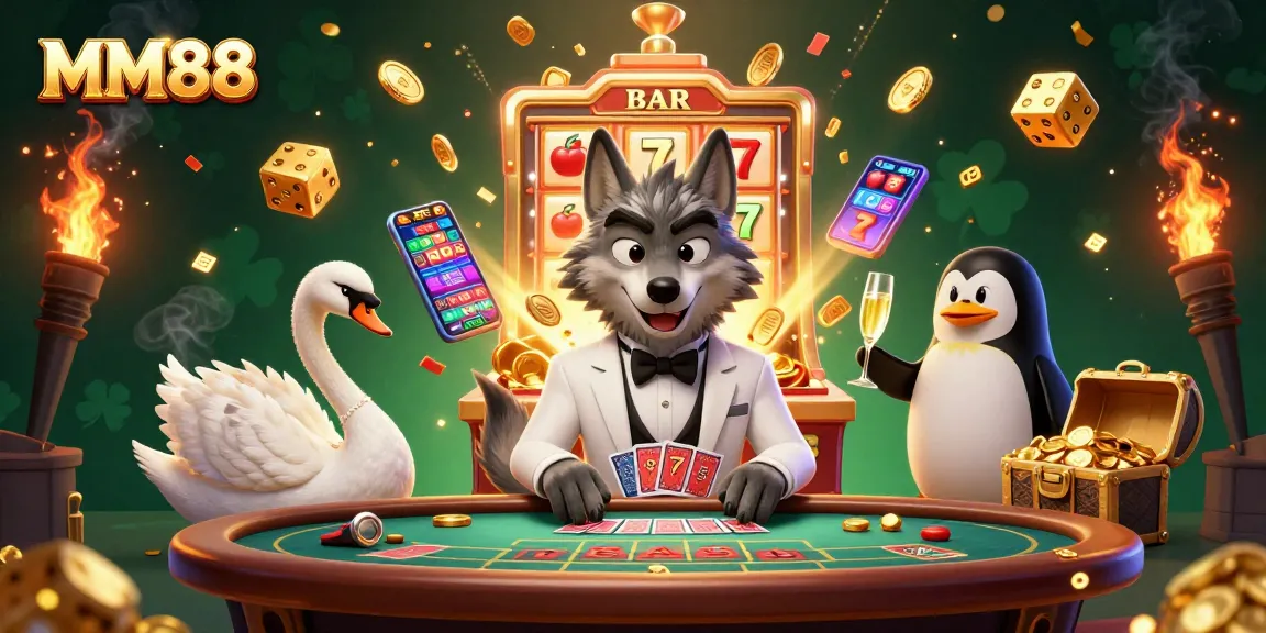 MM88 showcases a lively casino scene with vibrant characters and dynamic gambling elements.