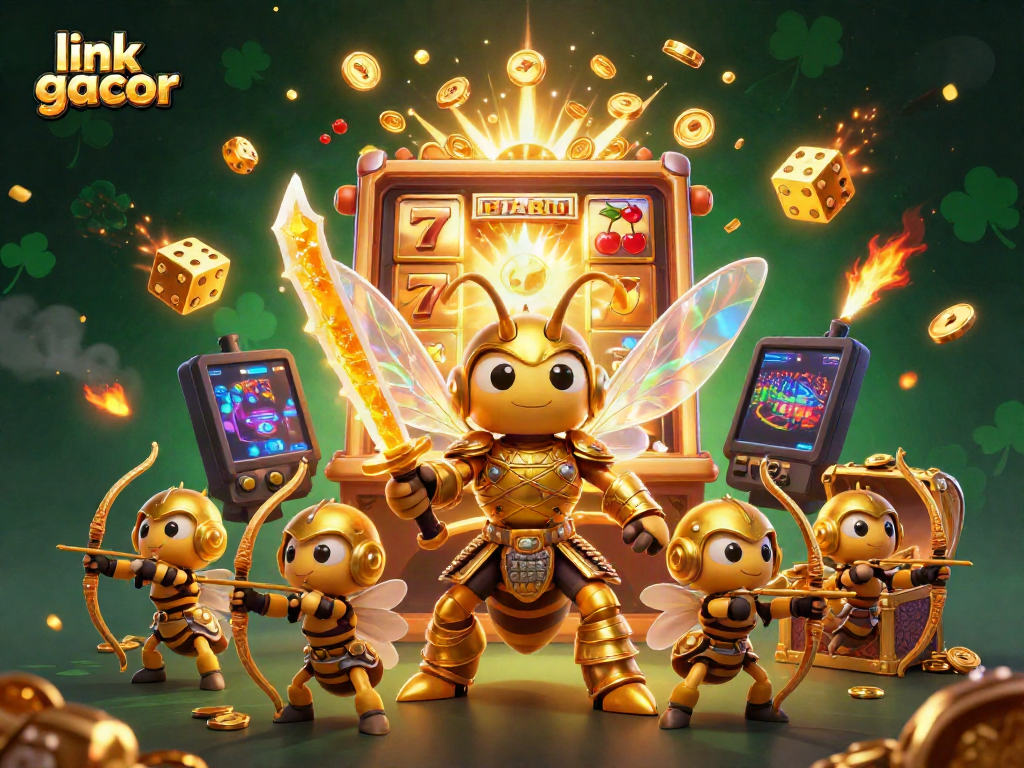 Experience the thrill of winning with link gacor in this vibrant, action-packed casino illustration.