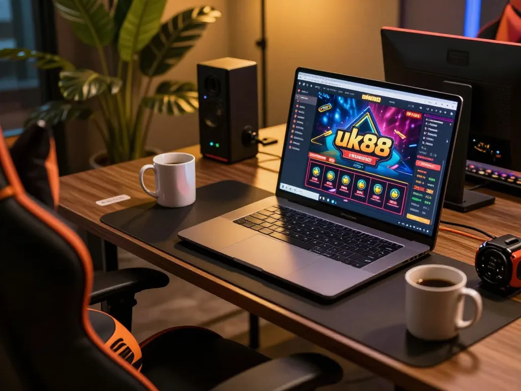 Person engaging with uk88 online casino interface, showcasing dynamic gameplay and gaming setup