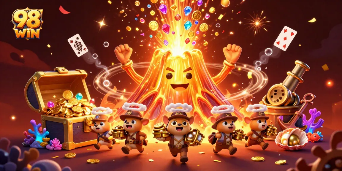 Experience thrilling wins at 98WIN, where the golden volcano erupts coins and gems.
