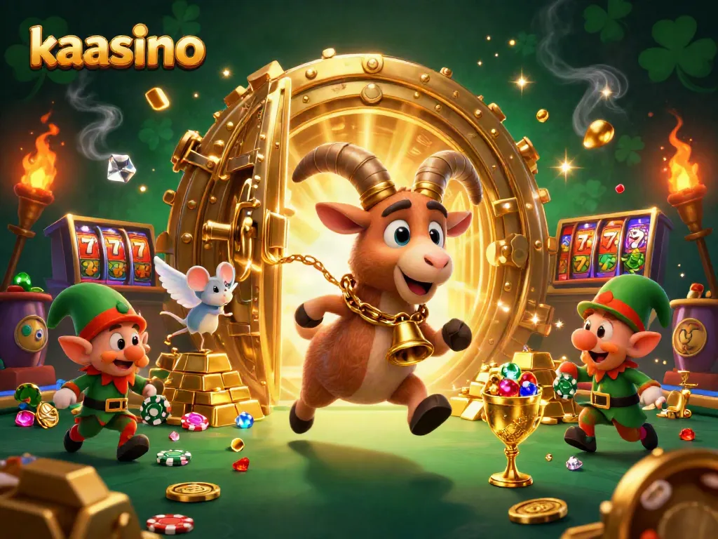 Kaasino features Krampus, an angel mouse, and elf gremlins in a festive casino chaos with vibrant lights.