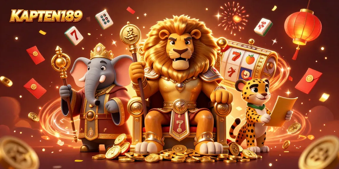 KAPTEN189 menghadirkan pengalaman bermain slot online terbaik dengan karakter 3D menarik di latar belakang meriah.