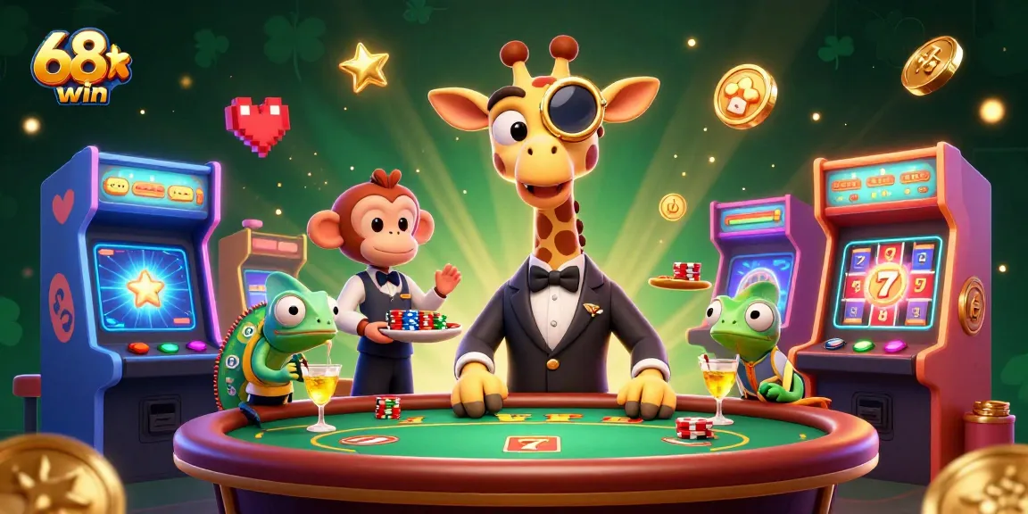 Experience 68win excitement with high-roller characters and vibrant casino elements.