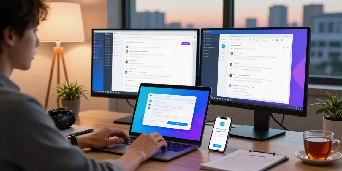 Using the Telegram Chinese Version app in a modern workspace with laptop and smartphone.