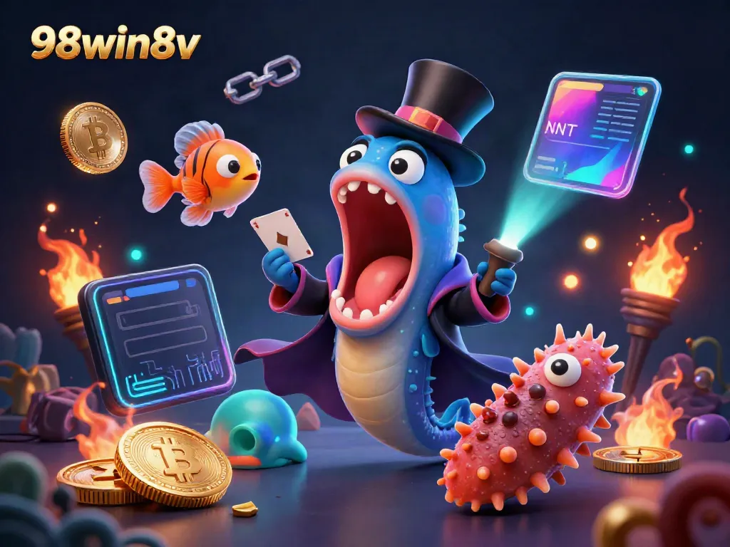 Engage in thrilling gameplay with 98win8v, featuring a lively underwater magic scene with glowing crypto elements.