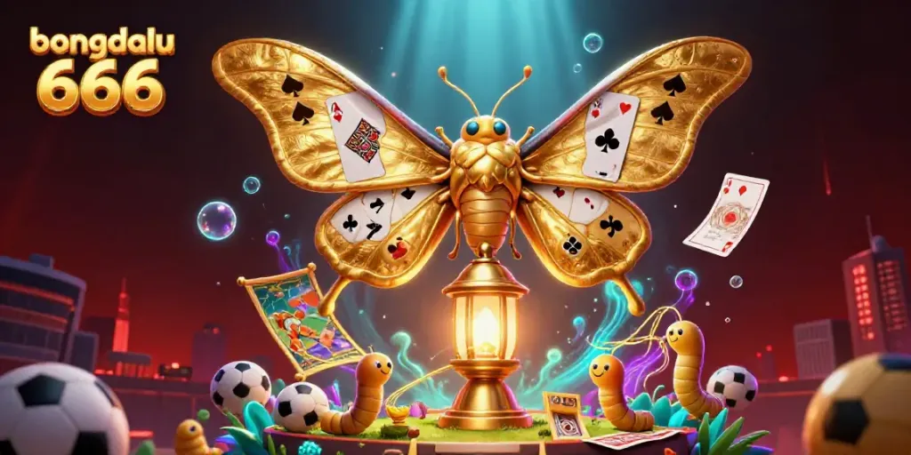 Experience lively sports betting action with bongdalu 666 featuring golden moths and sports elements.