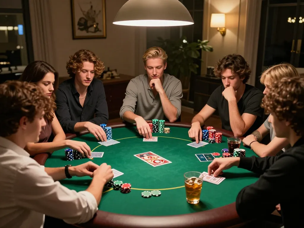 Engaging poker game at home with friends, highlighting fun and strategy at uk88in.
