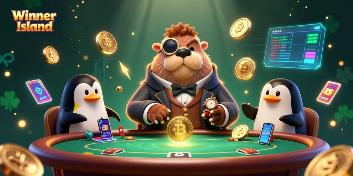 Experience thrilling poker action at Winner Island with cartoon characters and dazzling crypto elements.