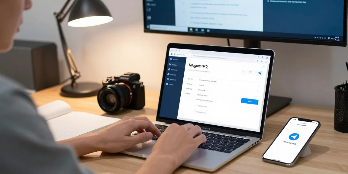 Setting Telegram中文 in a modern workspace with a laptop and smartphone, showcasing user engagement and productivity.