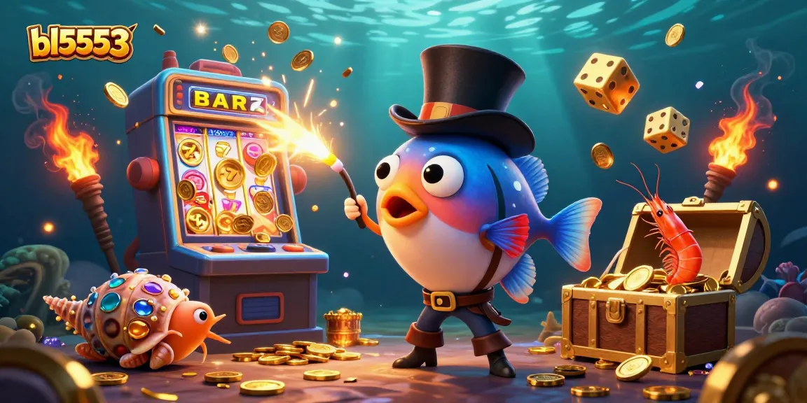 Experience thrilling slots and jackpots with bl5553 in this vibrant underwater casino illustration.