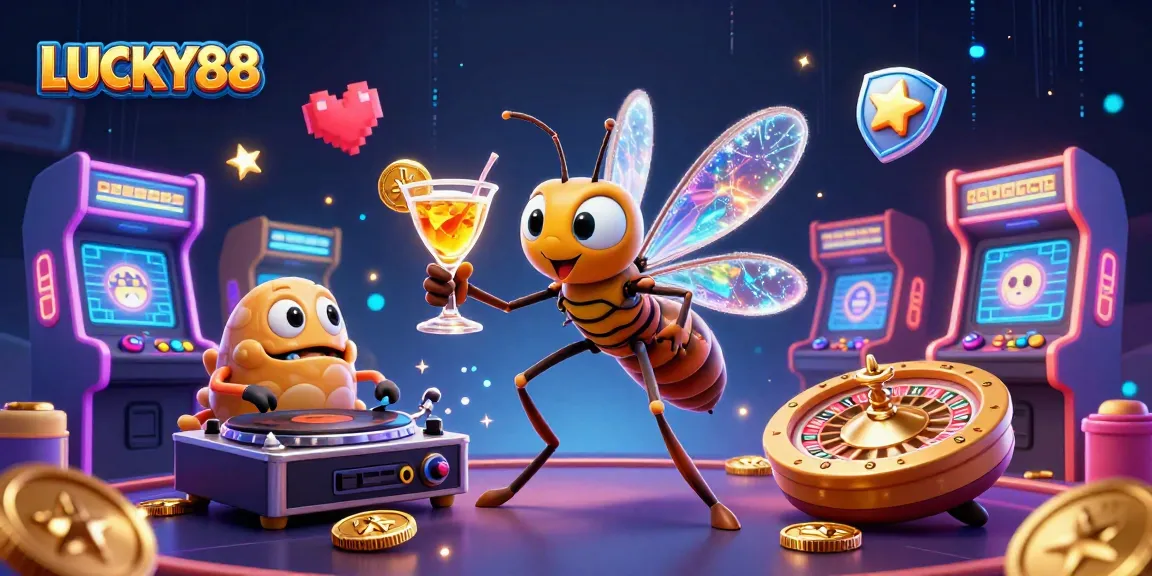 Engage in the LUCKY88 gaming experience with vibrant casino characters and dynamic elements.